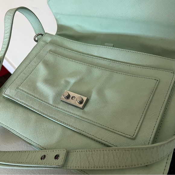 Loeffler Randall Mint Green Saffiano Leather Rider Leather Satchel Purse Bag - Picture 8 of 10